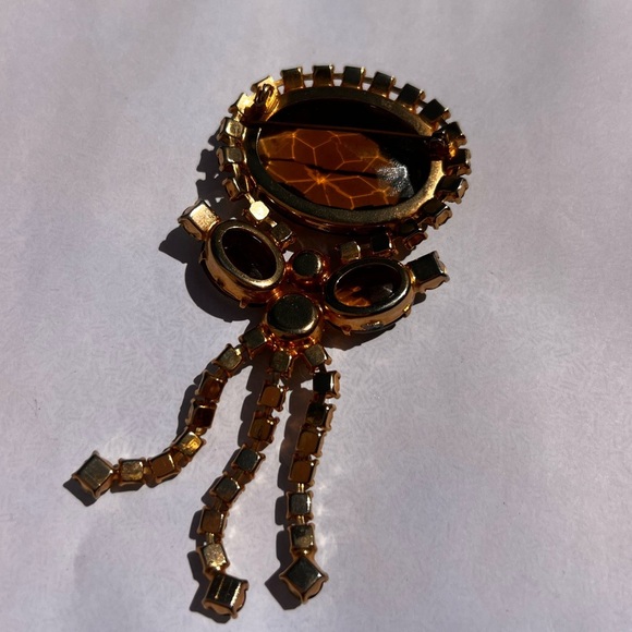 Juliana DeLizza & Elster D&E Topaz Rhinestone dangle Tassel Brooch Pendant - Picture 3 of 6